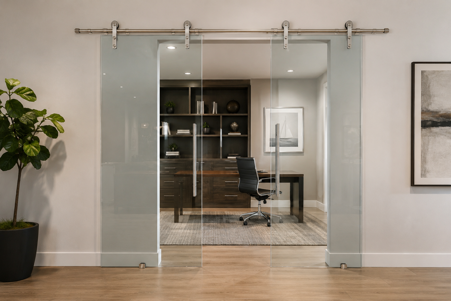 Sliding glass barn door interior